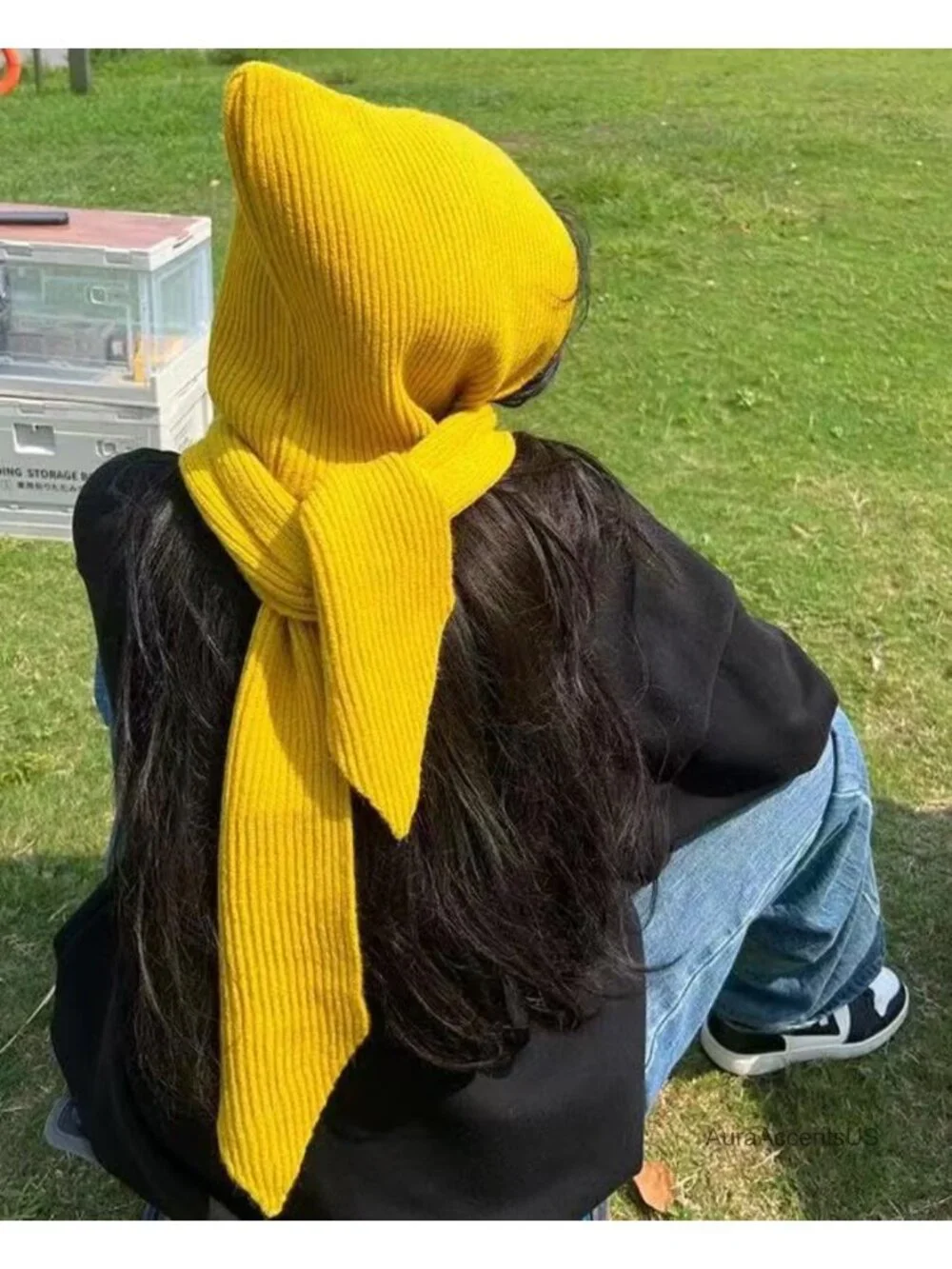 100% Acrylic Knitted Hooded Scarf and Hat Set for Women Winter Warm Long Scarf